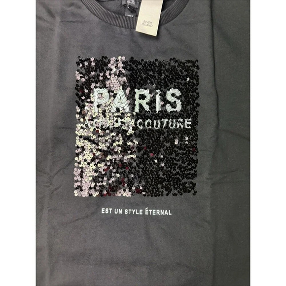 River island Sweatshirt black With Sequins Paris-themed Size S New - Picture 8 of 15